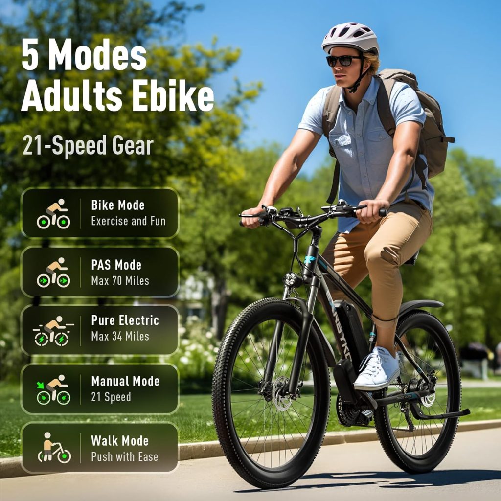 29” Electric Bike for Adults 48V 17.5AH 840WH Battery, 750W 34MPH Electric Mountain Bike, Up to 70 Miles Ebike with 21-Speed Gears, IP7 Waterproof Electric Bicycle E Bike for Commuter