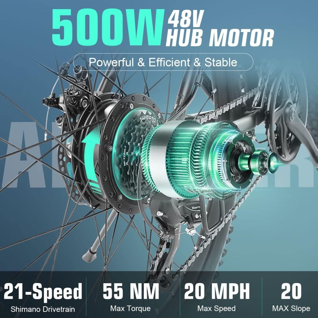 ANCHEER 500W 26 Electric Bike for Adults, 48V 10.4Ah Battery, 60 Miles, 3H Fast Charge, Electric Mountain Bike, 2.1 eMTB Tire, 21 Speed, 20MPH Adults Electric Bicycle