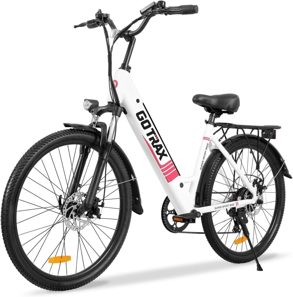 Gotrax 26 Electric Bike, Max Range 30Miles(Pedal-assist1)  15.5/20Mph Power by 250/350W, 3 Riding Modes  Adjustable Seat, 7-Speed  Front Shock Absorber, Commuter Electric Bicycle for Adults