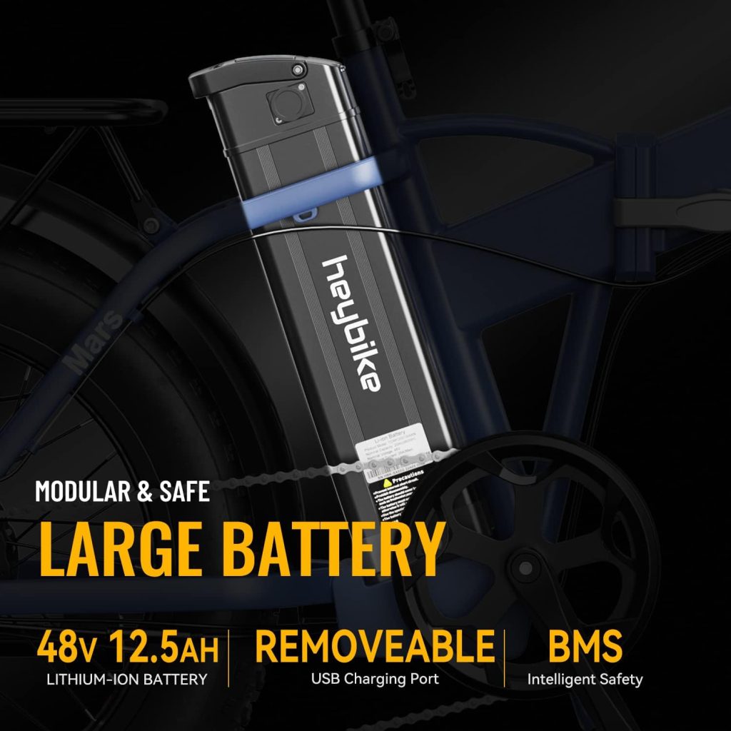 Heybike Mars Electric Bike for Adults with 850W Peak Motor, 600WH Removable Battery, Foldable 20 Fat Tire Ebike up to 50 Miles a Range with Full Suspension