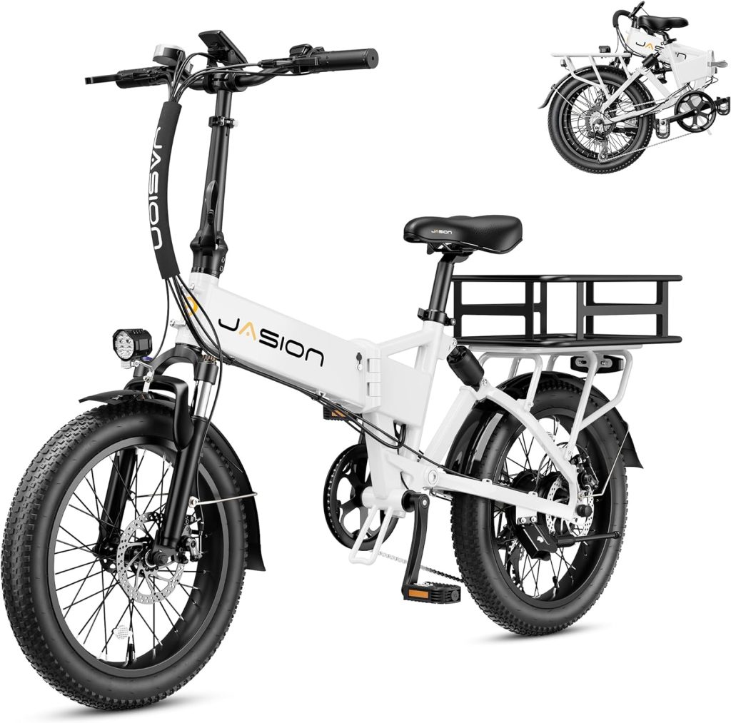 Jasion EB7 2.0 Electric Bike for Adults, 850W Motor 28MPH Max Speed Folding Ebike, 48V 10AH Removable Battery, 20 Fat Tire with Dual Suapension, 7-Speed Electric Bicycles, UL Certifiled
