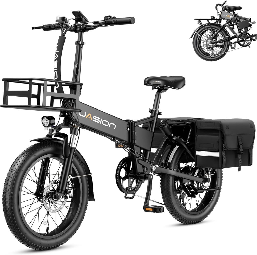 Jasion EB7 2.0 Electric Bike for Adults, 850W Motor 28MPH Max Speed Folding Ebike, 48V 10AH Removable Battery, 20 Fat Tire with Dual Suapension, 7-Speed Electric Bicycles, UL Certifiled