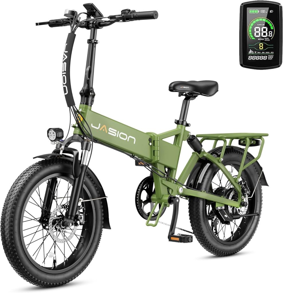 Jasion EB7 2.0 Electric Bike for Adults, 850W Motor 28MPH Max Speed Folding Ebike, 48V 10AH Removable Battery, 20 Fat Tire with Dual Suapension, 7-Speed Electric Bicycles, UL Certifiled