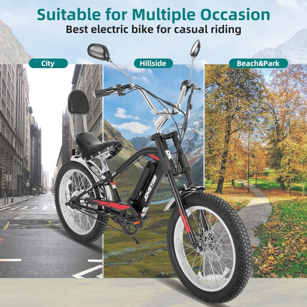 JOYSTAR 20 Electric Bike, Motorcycle Ebike with 250W Brushless Motor, 20x3.0 Fat Tire Cruiser E-Bike for Adults, Chopper Style Electric Bicycle JOYSTAR 20 Electric Bike, Motorcycle Ebike with 250W Brushless Motor, 20x3.0 Fat Tire Cruiser E-Bike for Adults, Chopper Style Electric Bicycle