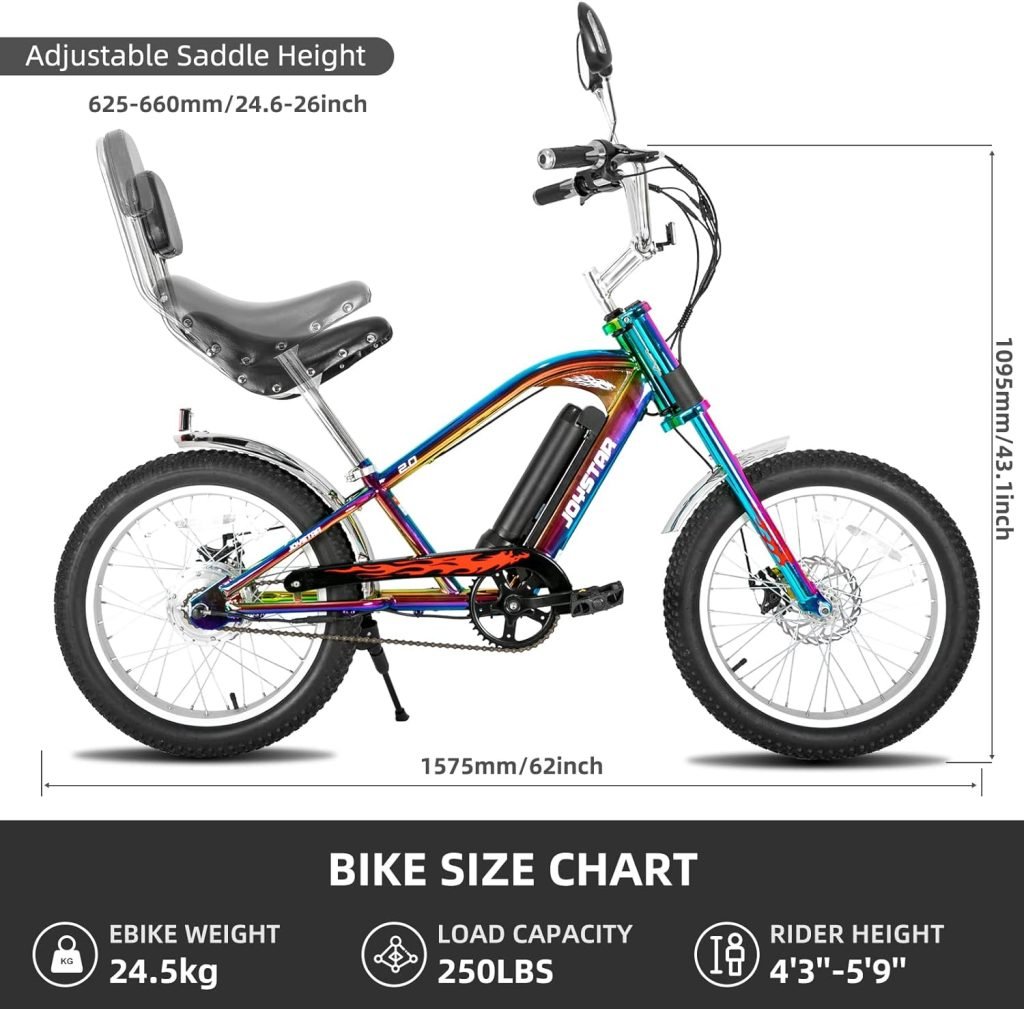 JOYSTAR 20 Electric Bike, Motorcycle Ebike with 250W Brushless Motor, 20x3.0 Fat Tire Cruiser E-Bike for Adults, Chopper Style Electric Bicycle JOYSTAR 20 Electric Bike, Motorcycle Ebike with 250W Brushless Motor, 20x3.0 Fat Tire Cruiser E-Bike for Adults, Chopper Style Electric Bicycle