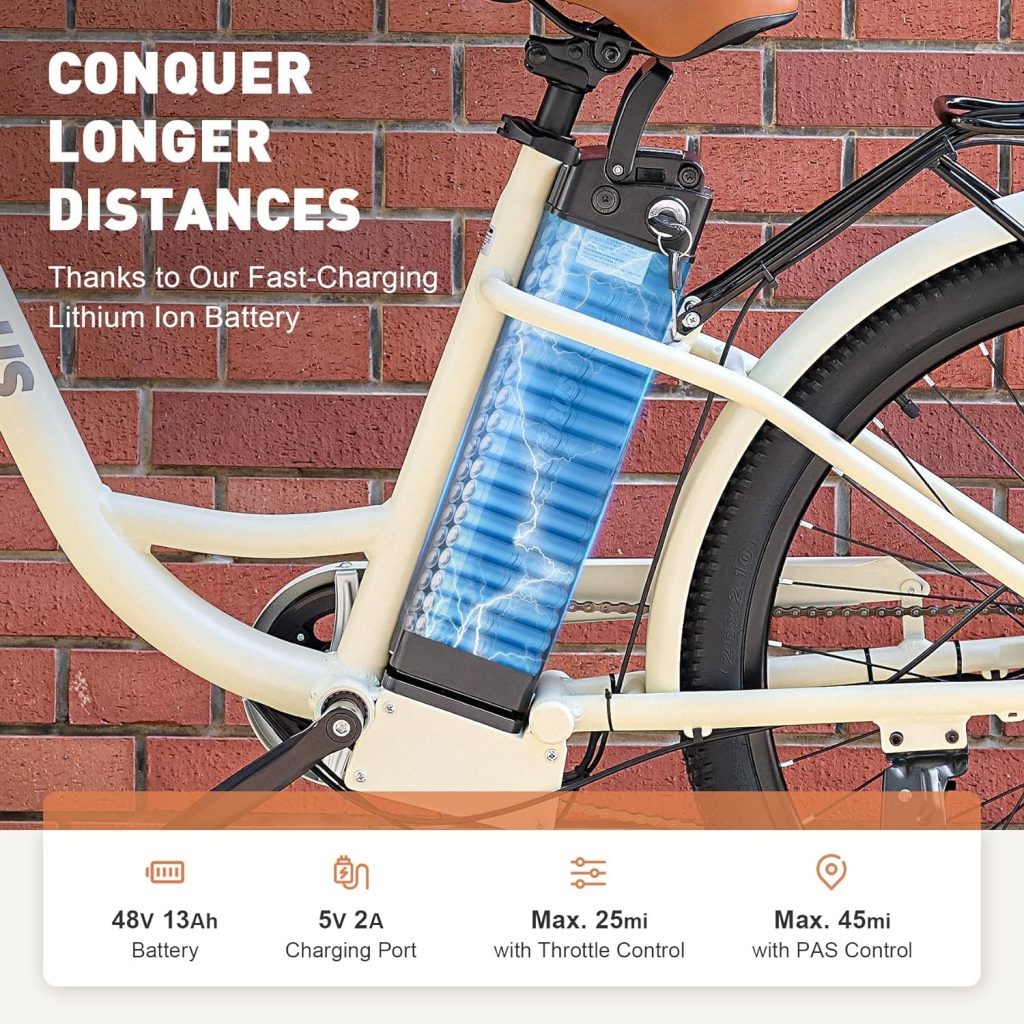 Viribus Electric Bike for Adults, 25 mph City Ebikes for Adults with Basket, 350W/500W Electric Cruiser Commuting Bikes for Women 7 Speed, Adult Electric Bicycle with 36V/48V Battery E Bike