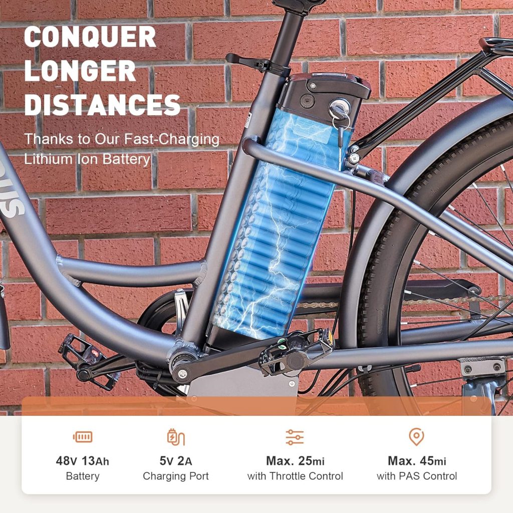 Viribus Electric Bike for Adults, 25 mph City Ebikes for Adults with Basket, 350W/500W Electric Cruiser Commuting Bikes for Women 7 Speed, Adult Electric Bicycle with 36V/48V Battery E Bike