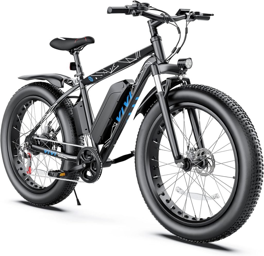 Vivi Electric Bike 26 x 4.0 Fat Tire Electric Bicycle, 500W (Peak 750W) Electric Mountain Bike, 25MPH Ebikes for Adults with 48V 13AH Removable Lithium-Ion Battery, Up to 50 Miles
