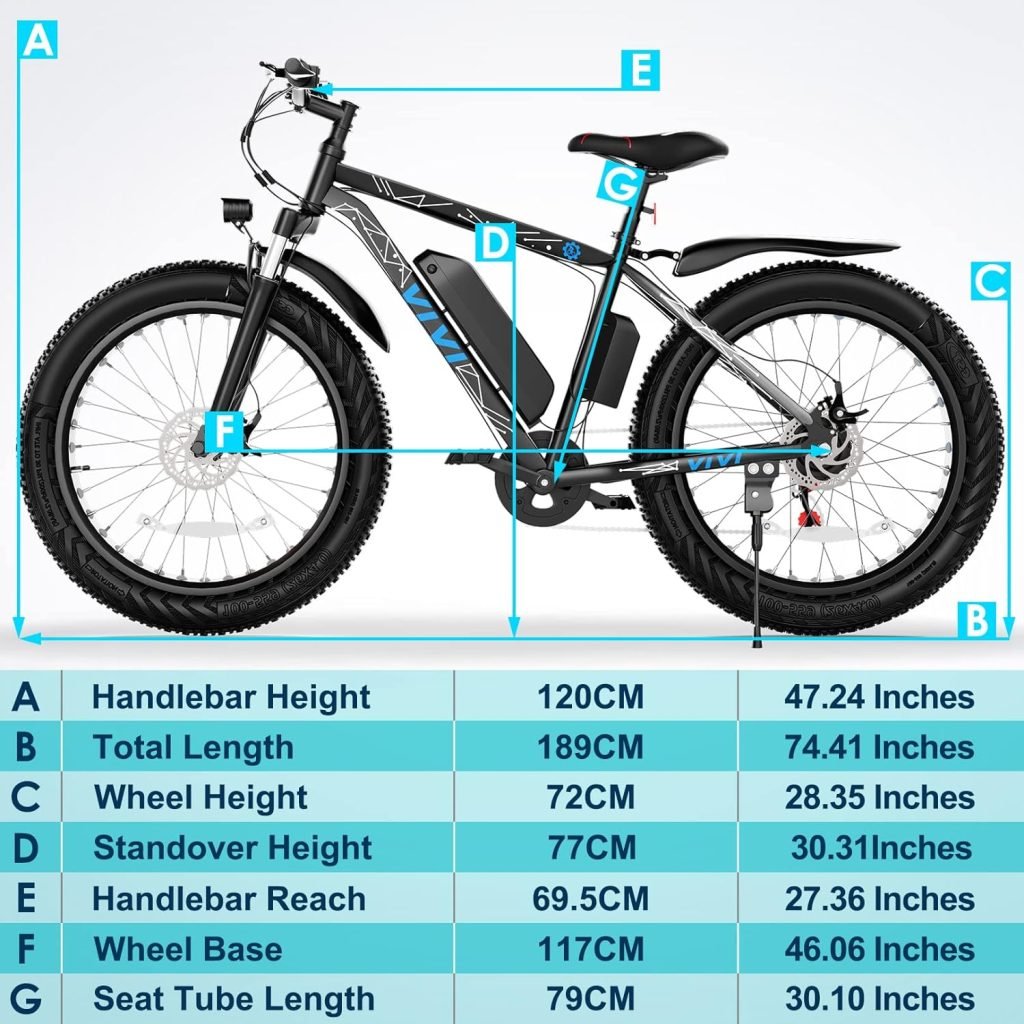 Vivi Electric Bike 26 x 4.0 Fat Tire Electric Bicycle, 500W (Peak 750W) Electric Mountain Bike, 25MPH Ebikes for Adults with 48V 13AH Removable Lithium-Ion Battery, Up to 50 Miles