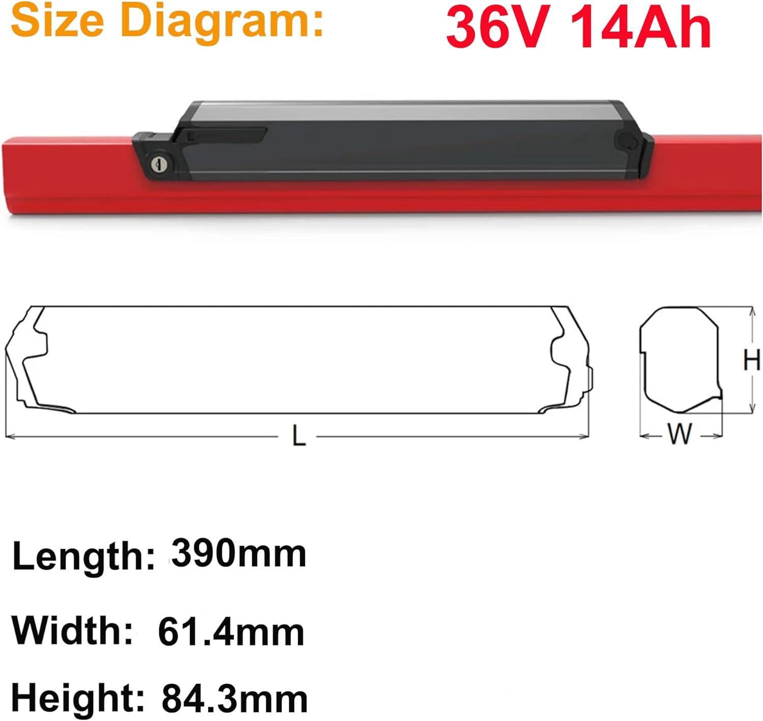 36V 17.5Ah 630Wh Reention Dorado pro case Ebike Battery Side Open Electric Bike Lithium Ion Batteries wih USB Port Replacement for EUNORAU UHVO/Torque Bike Length 460mm