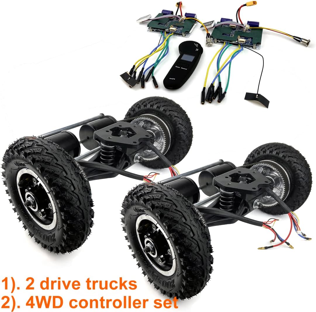 4WD Electric Mountain Skateboard Conversion Kit 4 Wheels Drive Off-Road Skateboard with LCD Display Remote
