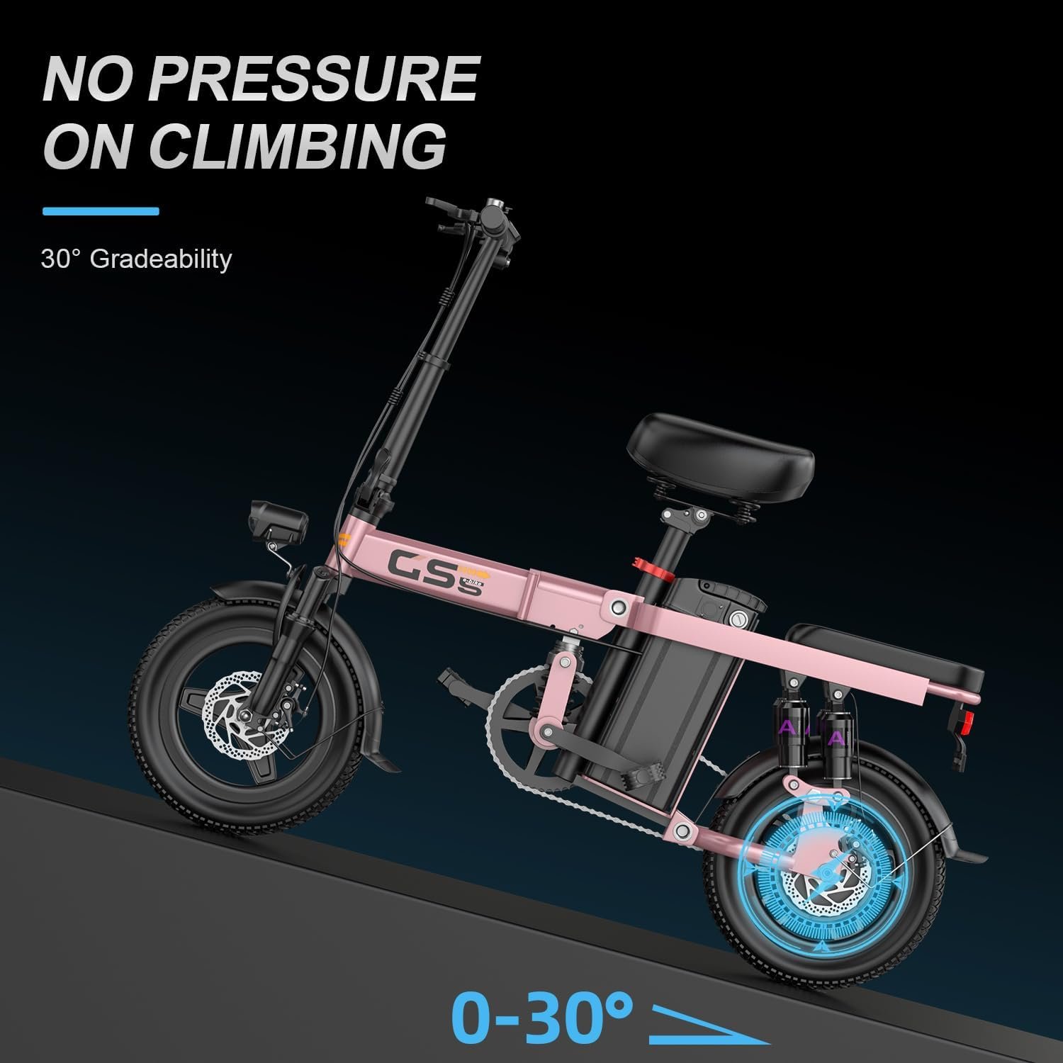 Heavy-Duty Foldable Electric Bike for Adults with 7-Shock Suspension, 500+ lbs Capacity, 740W Motor, 25MPH, 720Wh Battery, 30-Mile Range, 14“ Fat Tires Commuter Electric Bicycles, UL 2849 Certified