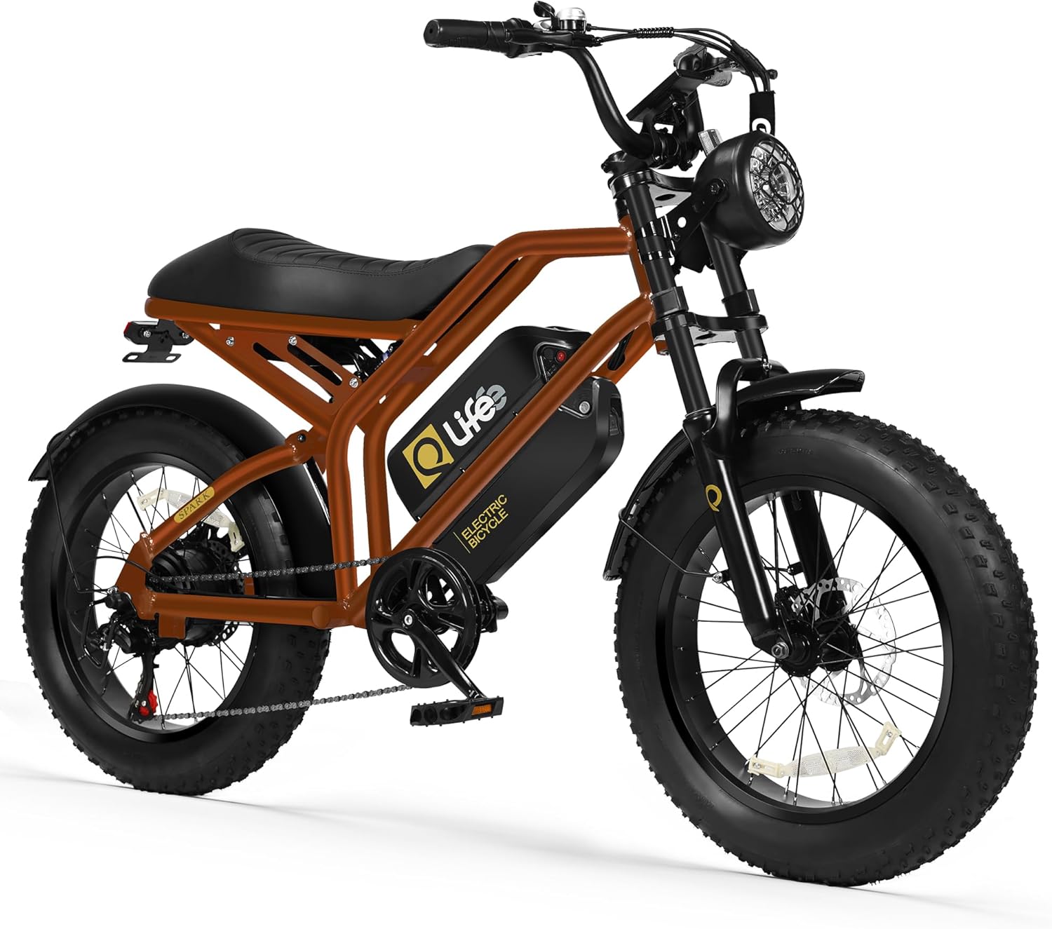 Qlife Electric Bike for Adults-1500W Peak Motor 20 Fat Tires 28MPH(Unlock to 35MPH) EBike Moped, 624-1248Wh Removable Battery Bicycle, with Dual Suspension  Brakes Motorcycle, 7-Speed,Spark