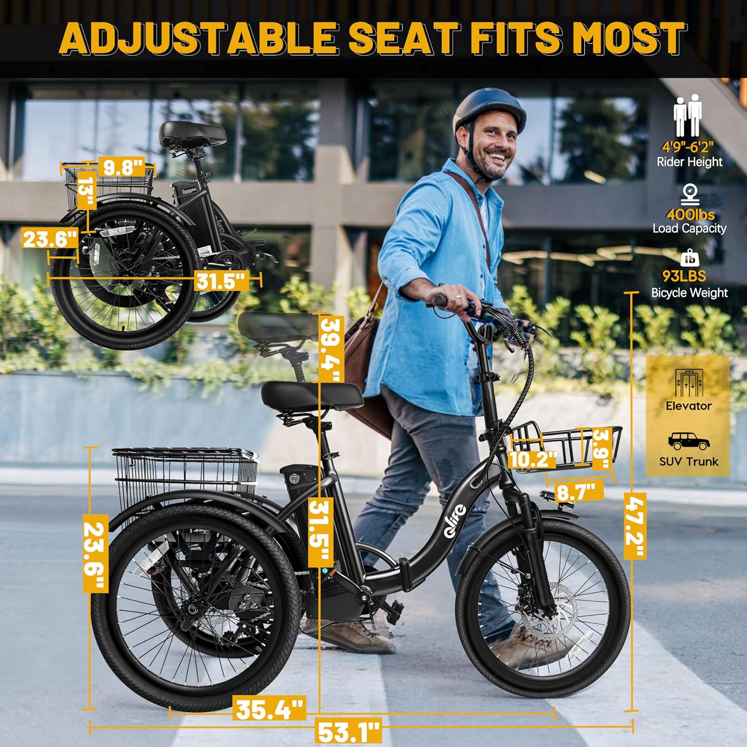 Qlife Triker Electric Bike, Peak 750W Brushless Motor Folding Trike Ebike, 468Wh Removable Battery, Step-Thru 3 Wheel Electric Bicycle, Up to 50 Miles, 20 Tire Tricycle for Adults Qlife Triker Electric Bike, Peak 750W Brushless Motor Folding Trike Ebike, 468Wh Removable Battery, Step-Thru 3 Wheel Electric Bicycle, Up to 50 Miles, 20 Tire Tricycle for Adults