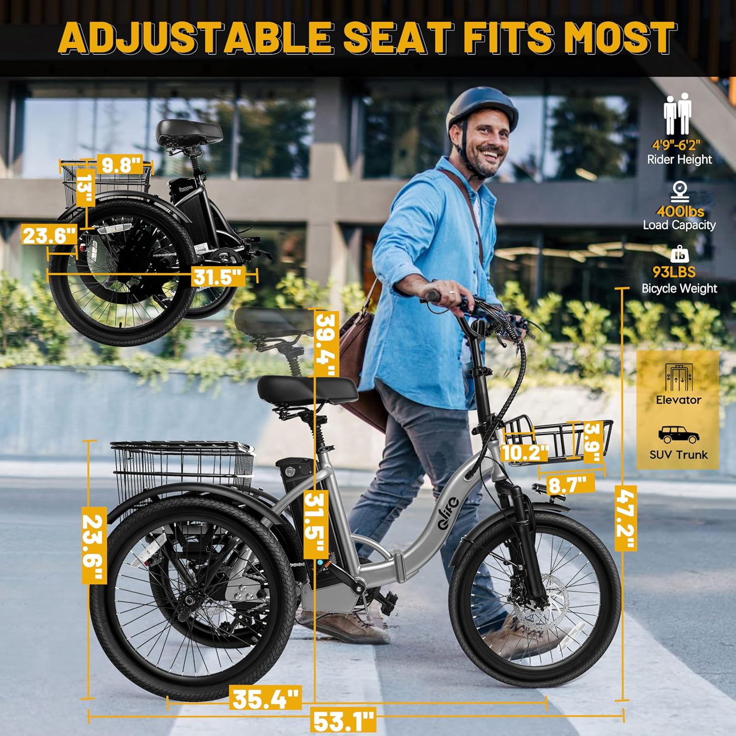Qlife Triker Electric Bike, Peak 750W Brushless Motor Folding Trike Ebike, 468Wh Removable Battery, Step-Thru 3 Wheel Electric Bicycle, Up to 50 Miles, 20 Tire Tricycle for Adults Qlife Triker Electric Bike, Peak 750W Brushless Motor Folding Trike Ebike, 468Wh Removable Battery, Step-Thru 3 Wheel Electric Bicycle, Up to 50 Miles, 20 Tire Tricycle for Adults