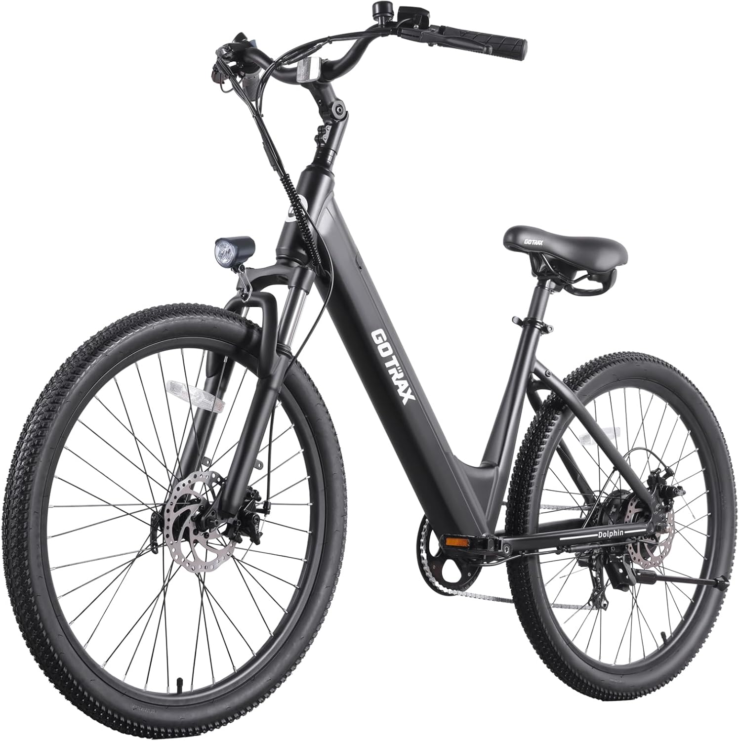 Gotrax Dolphin 26 Electric Bike, Max Range 30Miles(Pedal-assist1)  20Mph Power by Peak 500W, 5 Pedal-Assist Levels  Front Suspension, 7-SpeedBoost Mode, City E-Bike for Adult, Step-Thru Bicycle