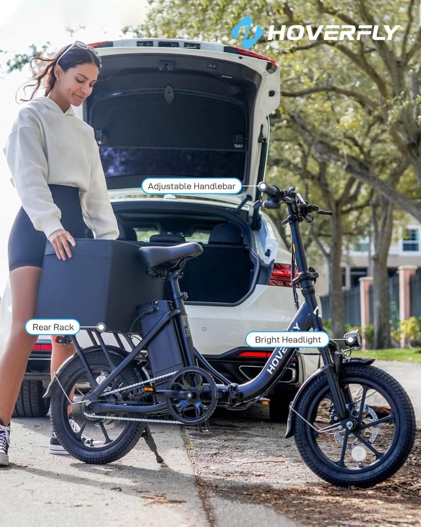 HOVERFLY H3 16 Electric Bike, Max 28Miles Range(Pedal-Assist) Folding E-Bike with Removable Battery, Front Suspension and Commuter Electric Bicycle Adults