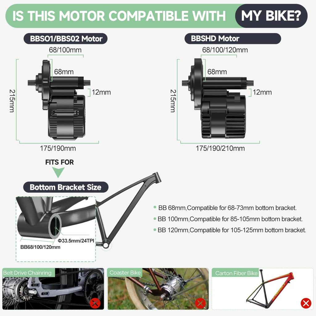 BAFANG Mid Drive Kit 750W 1000W 500W BBS02B BBS-HD Electric Bike Conversion Kit 48V 52V Ebike Conversion Kit for 68-73MM Mountain Bike Road Bike with Battery and Display(Optional)