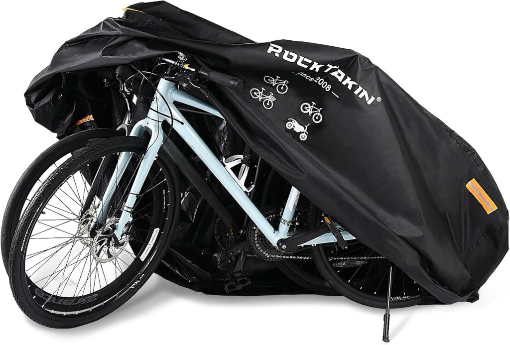 Bike Cover for 1 Bike Outdoor Waterproof, 300D Oxford Heavy Duty Bicycle Cover Rain Dust UV Wind Proof Bike Tarp with Reflective Strips Storage Bag for Mountain Road Electric Bike