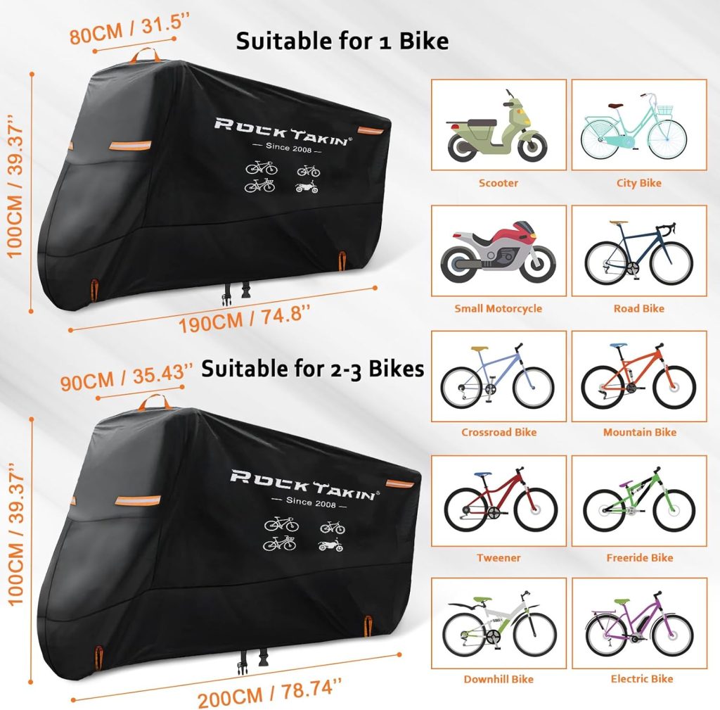 Bike Cover for 1 Bike Outdoor Waterproof, 300D Oxford Heavy Duty Bicycle Cover Rain Dust UV Wind Proof Bike Tarp with Reflective Strips Storage Bag for Mountain Road Electric Bike