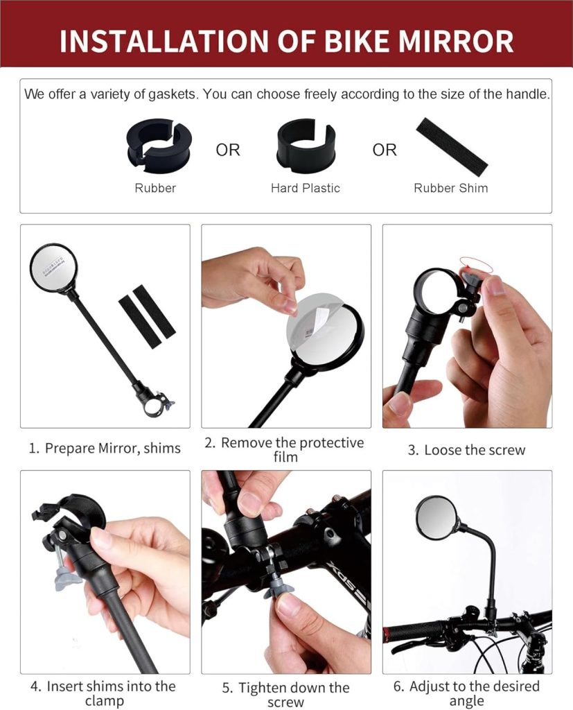 Bike Mirror, Adjustable Handlebar Rear View Mirrors For Mountain Road Bike Bicycle Electric Motorcycle (Black-2PC)