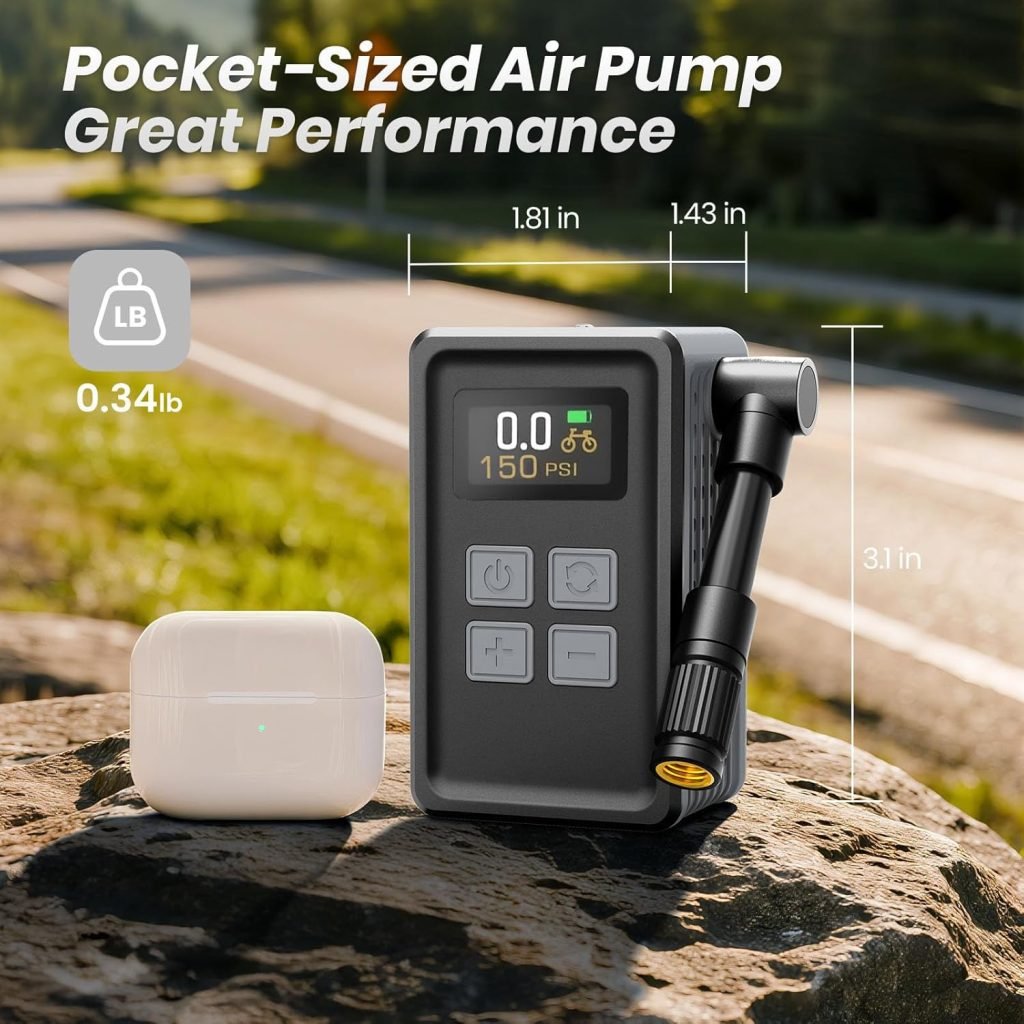 Mini Bicycle Pump with Gauge, Max 150PSI Electric Bike Pump with Presta Schrader Valve, 4X Faster, Auto Stop, Brushless Motor, Upgraded Portable Bike Tire Pump for E-Bike, MTB, Road Bike, Ball, etc Mini Bicycle Pump with Gauge, Max 150PSI Electric Bike Pump with Presta Schrader Valve, 4X Faster, Auto Stop, Brushless Motor, Upgraded Portable Bike Tire Pump for E-Bike, MTB, Road Bike, Ball, etc