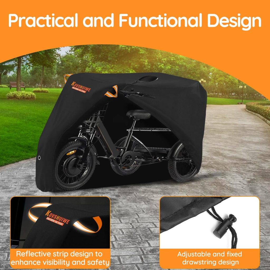 Kovshuiwe Adult Electric Tricycle Cover 26-29 inch 3 Wheel Bicycle Covers Heavy Duty 420D Oxford Strong UV Protection  Windproof, Waterproof Trike Bike Covers