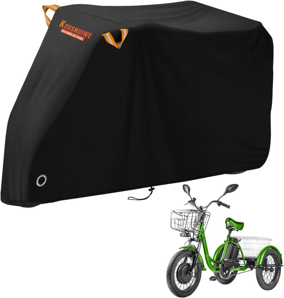 Kovshuiwe Adult Electric Tricycle Cover 26-29 inch 3 Wheel Bicycle Covers Heavy Duty 420D Oxford Strong UV Protection  Windproof, Waterproof Trike Bike Covers