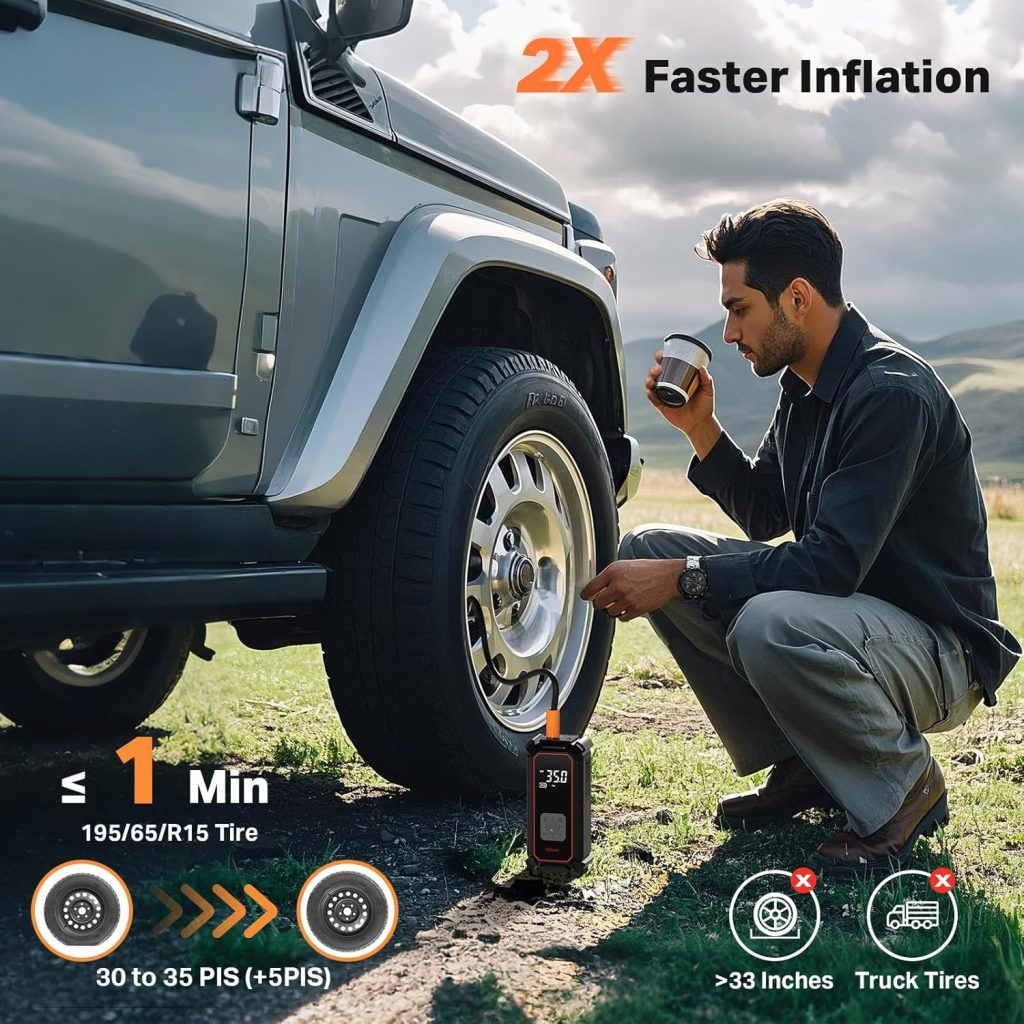 OlarHike Tire Inflator Portable Air Compressor, 9000mAh Battery Powered, 150PSI Dual Mode, Auto Air Pump for Car Tires, Motorcycle, Bicycle, Electric Pump with LED Light Digital Pressure Gauge OlarHike Tire Inflator Portable Air Compressor, 9000mAh Battery Powered, 150PSI Dual Mode, Auto Air Pump for Car Tires, Motorcycle, Bicycle, Electric Pump with LED Light Digital Pressure Gauge