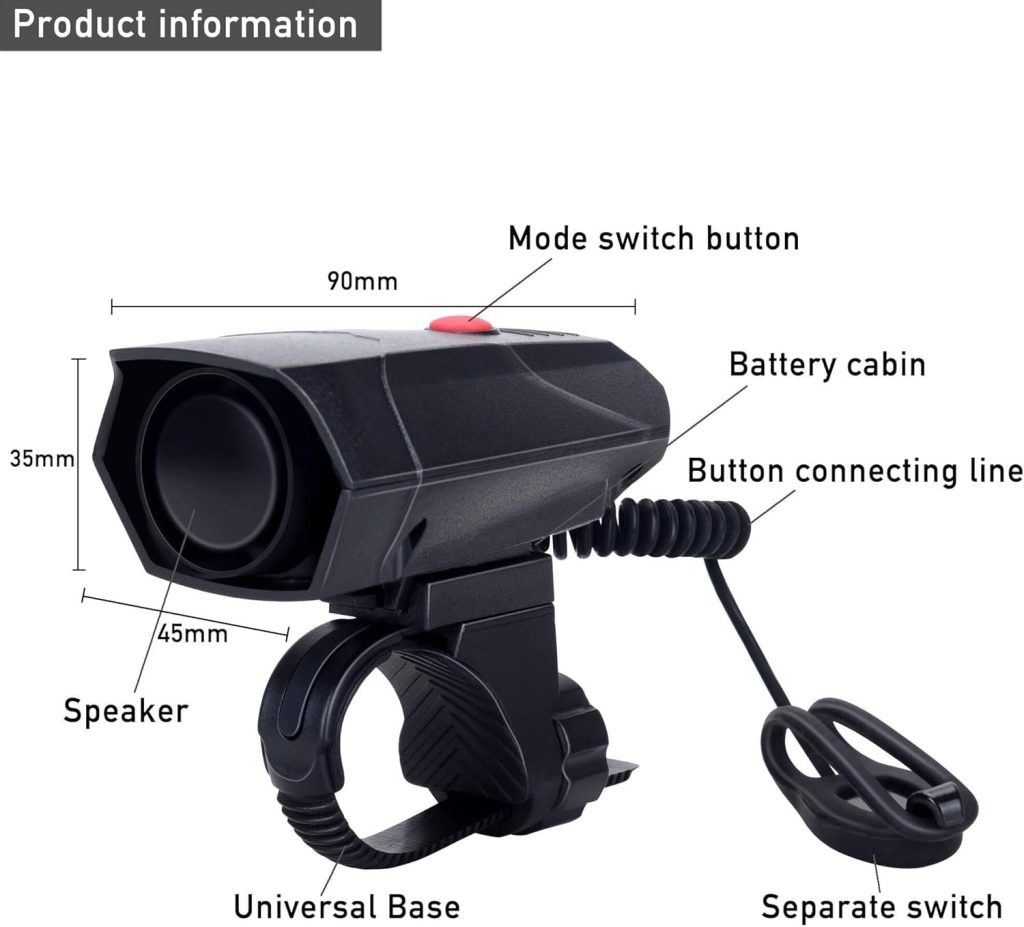 DAWAY A14 110dB Electric Bike Horn - Sound Modes, Loud Bicycle Handlebar Alarm Bell with Free Screwdriver, Ideal Gift for Kids  Adults - Safe  Easy Cycling Alert