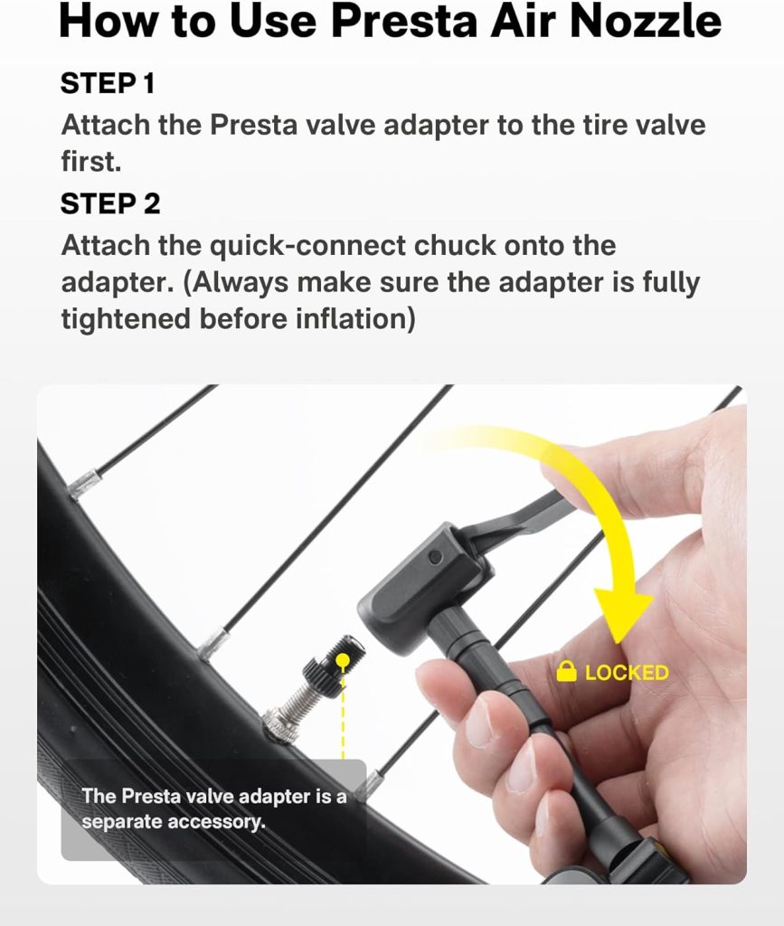HOTO Mini Bike Tire Pump, 25s Fast Inflate Bicycle Pump with Guage, 150PSI Portable Electric Bike Air Pump with Presta and Schrader Valve for Road Bike, Motorcycle, Mountain Bike, BMX, Sports Ball