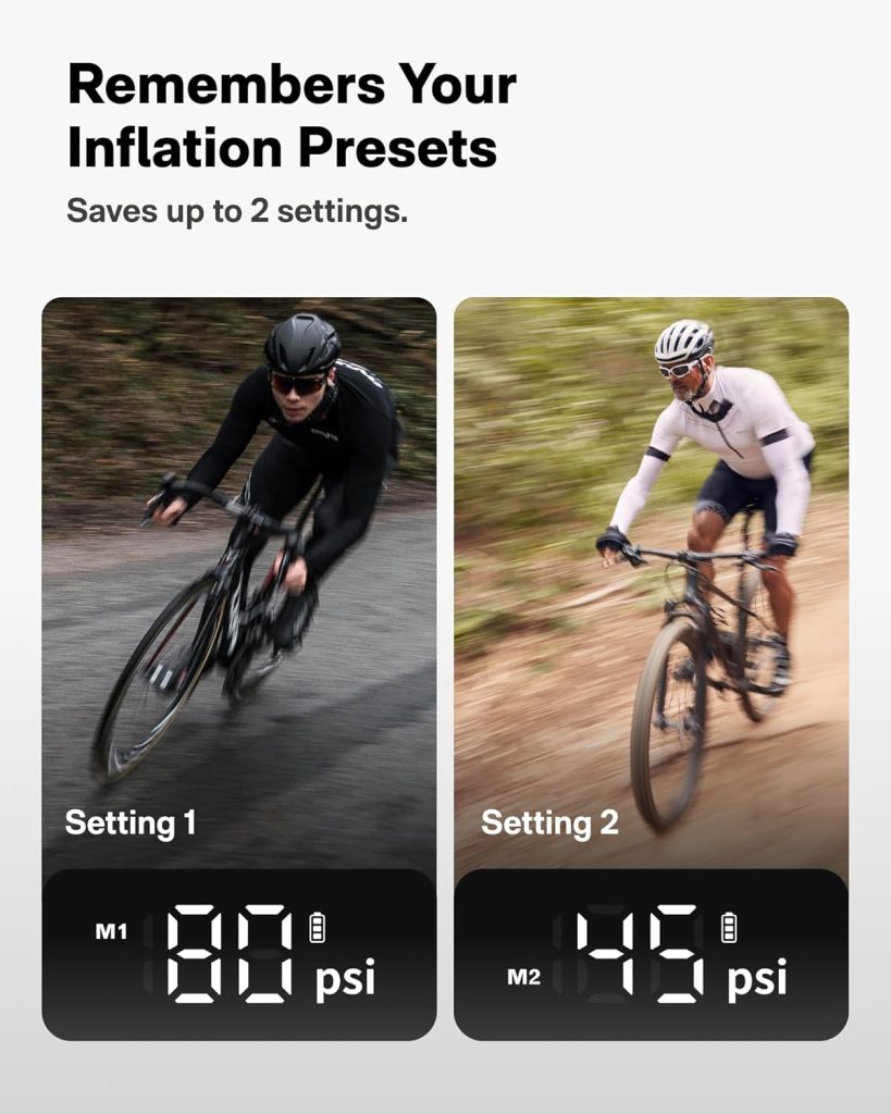 HOTO Mini Bike Tire Pump, 25s Fast Inflate Bicycle Pump with Guage, 150PSI Portable Electric Bike Air Pump with Presta and Schrader Valve for Road Bike, Motorcycle, Mountain Bike, BMX, Sports Ball