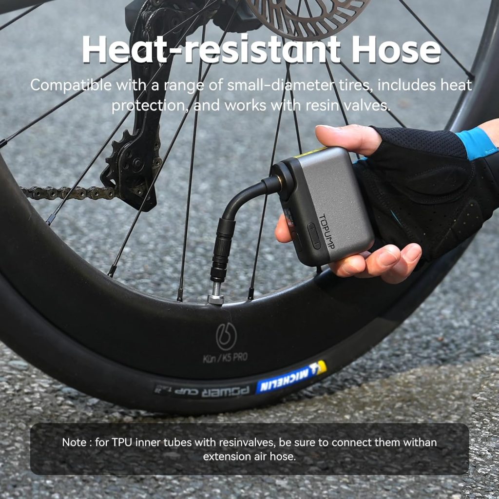 TOPUMP Tiny Pump Mini Bike Tire Pump with Gauge, 120PSI Portable Electric Bicycle Air Pump, Auto Stop, Type-C Rechargeable Battery with Presta and Schrader Valve TOPUMP Tiny Pump Mini Bike Tire Pump with Gauge, 120PSI Portable Electric Bicycle Air Pump, Auto Stop, Type-C Rechargeable Battery with Presta and Schrader Valve