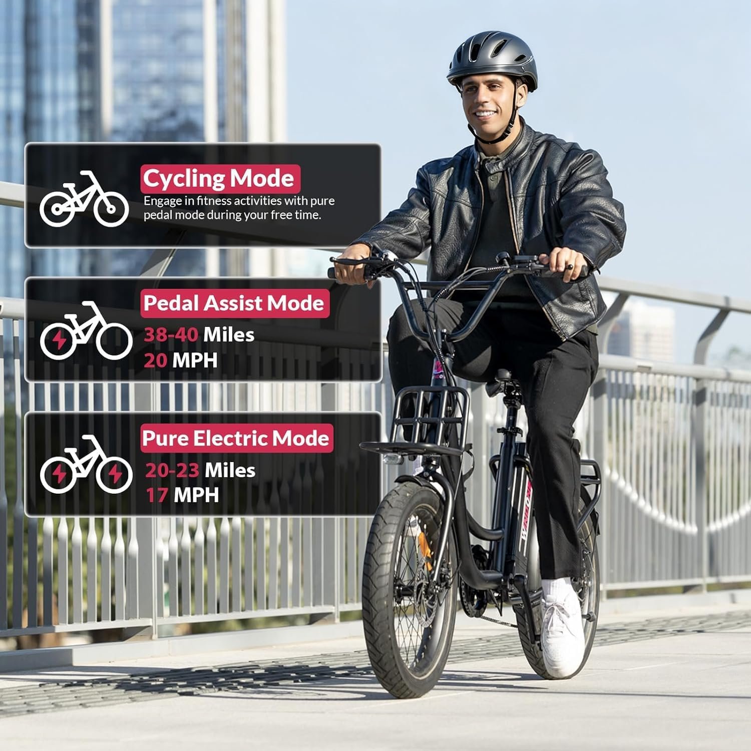 Windone E20/K2 Electric Bike for Adults, Max 20/28 MPH & 40/46.6 Miles Range, 20”×3/4” Tire and 350/750W Motor Ebike, 7 Speed Urban Commuter Electric Bicycle, 36V10.4AH / 48V13AH Removable Battery